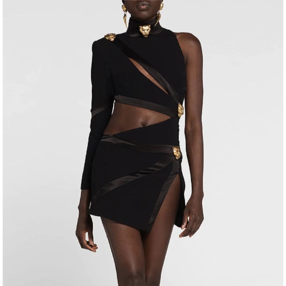 Mew mews PANTHER HEAD CUT OUT ASYMMETRIC MINI BANDAGE DRESS